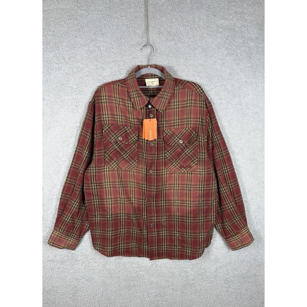 YoungLA 8091 AMERICANA FLANNELS Shirt Men's Size L Rustic Red Plaid